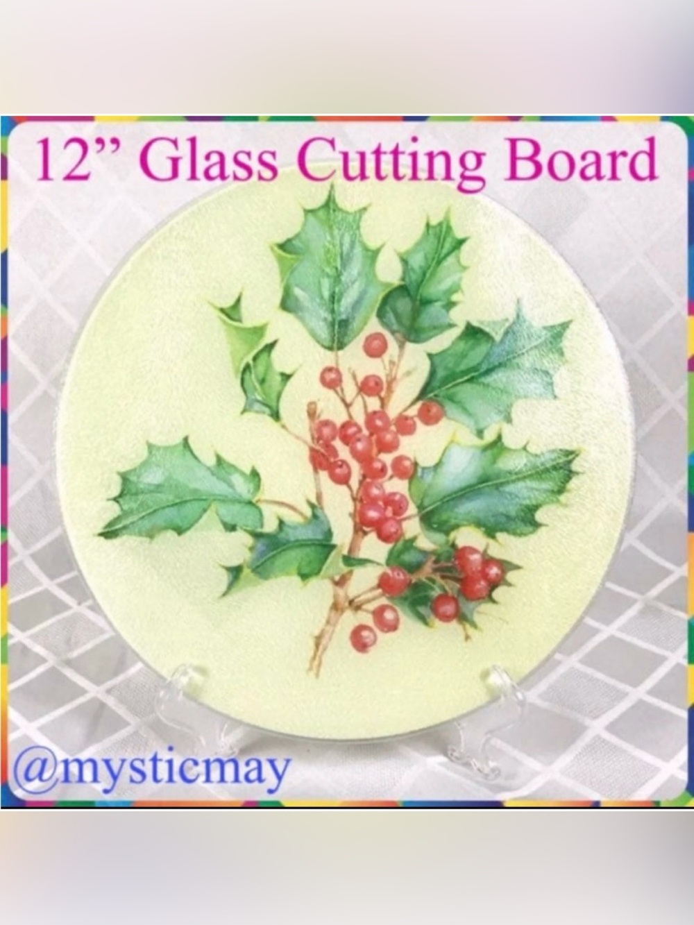 Retired McGowan TUFTOP 12” Tempered Glass HOLLY CUTTING BOARD Charcuterie Plate